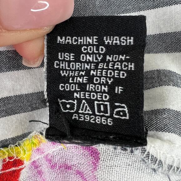 TOLANI Gray White Stripe Button-Up Tunic Top Multicolor Floral Long Sleeve XXS - Picture 9 of 9